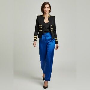 🖤💛Black Marching Band Style Gold Trim Jacket with Structured Zip Front